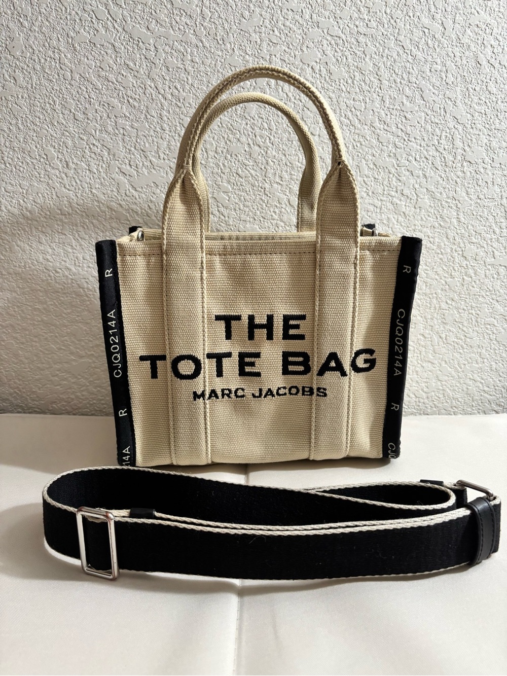 Marc Jacobs Mini Canvas Tote in Cream with Black Accents